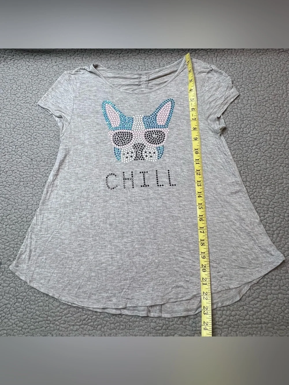 Justice Short Sleeve T Shirt French Bull Dog Gray And Blue Size 16